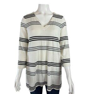 J. Jill Wearever Collection Womens Shirt Small Stripe 3/4 Sleeve White
